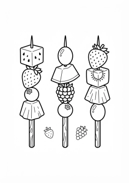 Voir le coloriage Delicieuses brochettes de fruits d'été frais