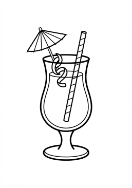 Voir le coloriage Cocktail exotique avec une paille et un parasol