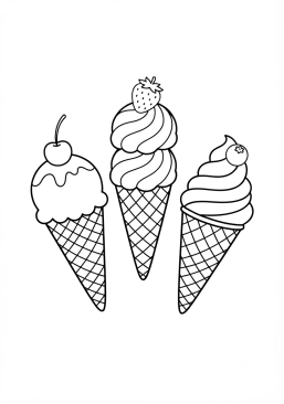 Voir le coloriage Glaces aux parfums fruités et cornet croustillant
