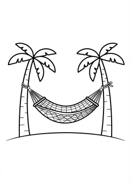 Voir le coloriage Hamac tendu entre deux palmiers tropicaux