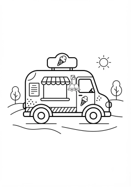 Voir le coloriage Camion de glaces ambulant avec ses clochettes
