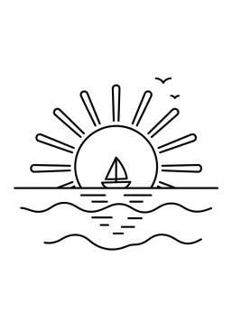 Voir le coloriage Magnifique coucher de soleil doré sur l'océan