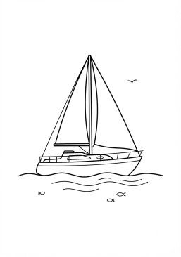 Voir le coloriage Voilier naviguant sur une mer calme et bleue