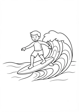 Voir le coloriage Surfeur glissant sur une belle vague d'été