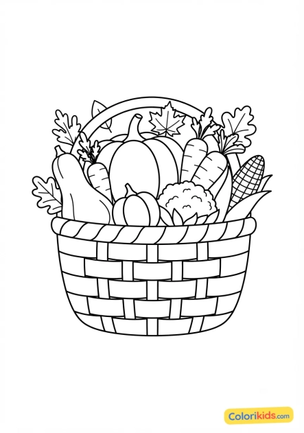 Ausmalbild zum Ausdrucken: korb voller Herbstgemüse