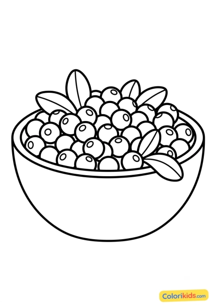 Dibujo para colorear para imprimir: cuenco de arándanos frescos
