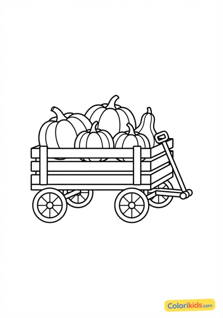 Ausmalbild zum Ausdrucken: wagen voller Kürbisse