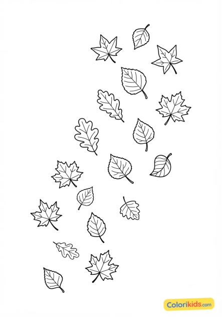 Ausmalbild zum Ausdrucken: fallende Herbstblätter