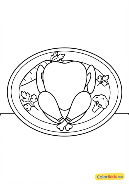 Ausmalbild zum Ausdrucken: großes Thanksgiving-Bratgericht