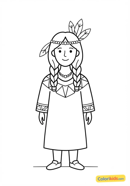 Desenho para colorir para imprimir: mulher nativa americana com penas