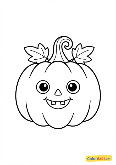 Desenho para colorir para imprimir: abóbora sorridente com folhas