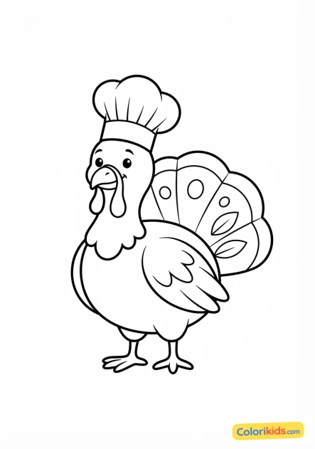 Dibujo para colorear para imprimir: pavo con sombrero de chef