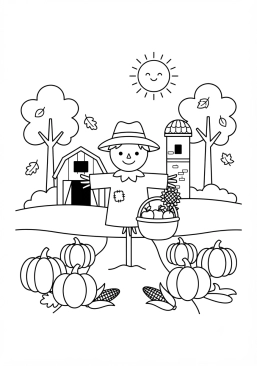 Dibujo para colorear Paisaje de cosecha de otoño