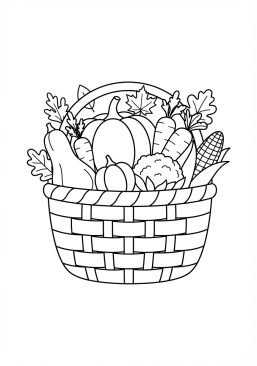 Dibujo para colorear Cesta llena de verduras de otoño