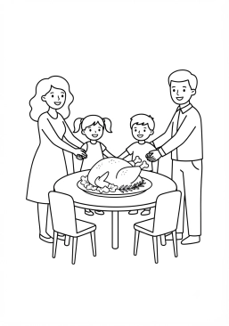 Dibujo para colorear Familia dándose la mano alrededor de la mesa