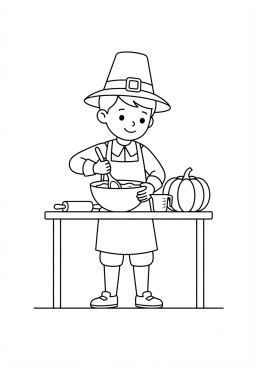 Dibujo para colorear Niño pequeño ayudando en la cocina