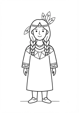 Dibujo para colorear Mujer nativa americana con plumas