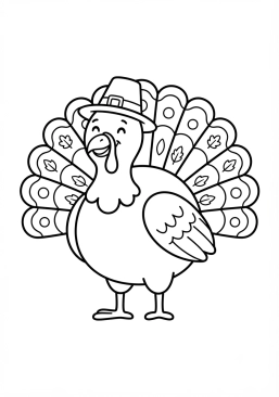 Dibujo para colorear Gran pavo de Acción de Gracias sonriente