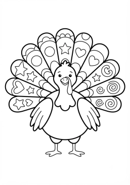Dibujo para colorear Pavo con plumas coloridas