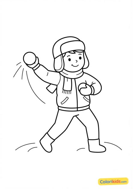 Ausmalbild zum Ausdrucken: kind macht eine Schneeballschlacht