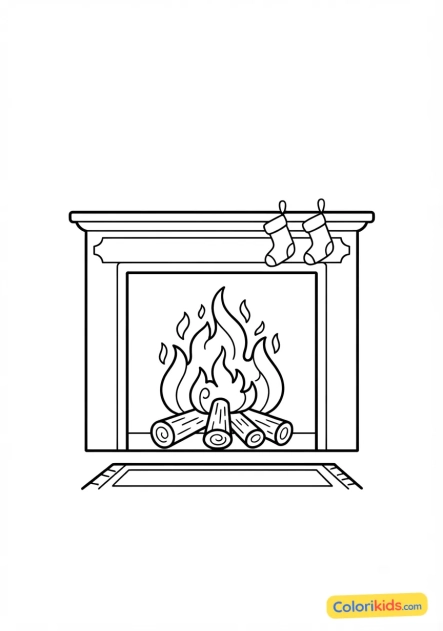 Dibujo para colorear para imprimir: chimenea con llamas acogedoras