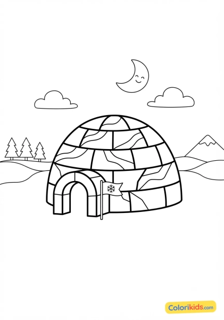Dibujo para colorear para imprimir: iglú con reflejos helados