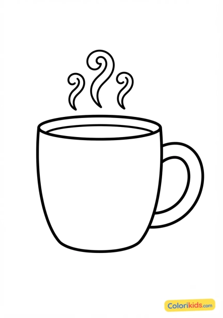 Ausmalbild zum Ausdrucken: tasse dampfende heiße Schokolade