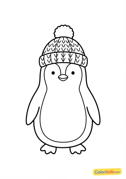 Ausmalbild zum Ausdrucken: pinguin mit Wollmütze