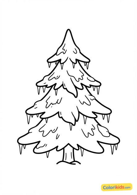 Ausmalbild zum Ausdrucken: mit Frost bedeckter Baum