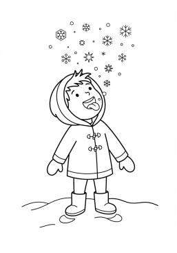 Desenho para colorir Criança pegando flocos de neve com a língua