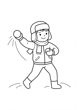 Desenho para colorir Criança brincando de guerra de bolas de neve