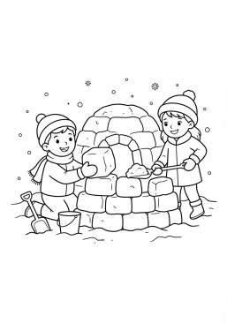 Desenho para colorir Crianças construindo um forte de neve