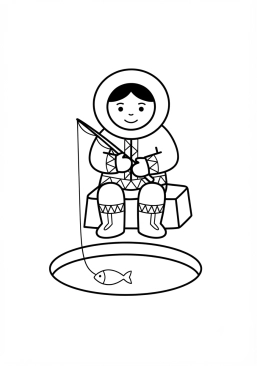 Desenho para colorir Esquimó pescando em um buraco de gelo