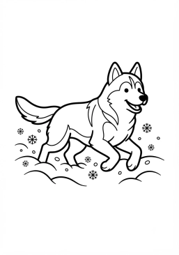 Desenho para colorir Cachorro Husky correndo na neve fofa