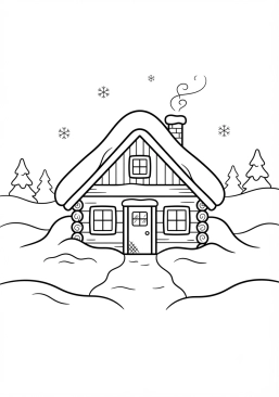 Desenho para colorir Cabana isolada sob a neve