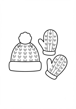 Desenho para colorir Luvas e gorro de tricô