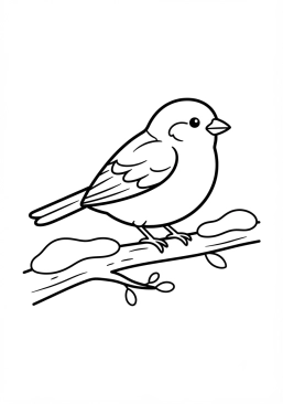 Desenho para colorir Pequeno pássaro em um galho nevado