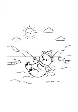 Desenho para colorir Pequeno urso polar brincando na neve
