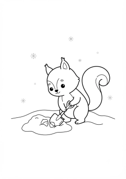 Desenho para colorir Pequeno esquilo procurando nozes sob a neve
