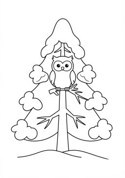 Desenho para colorir Coruja empoleirada em um abeto nevado