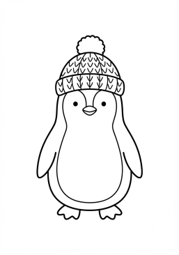 Desenho para colorir Pinguim usando um chapéu de lã