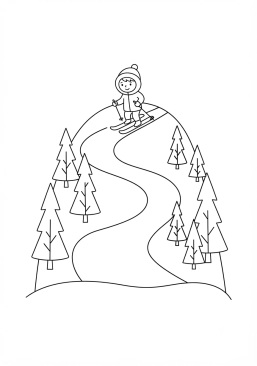 Desenho para colorir Pista de esqui com abetos