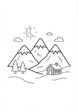 Desenho para colorir Paisagem de montanha nevada