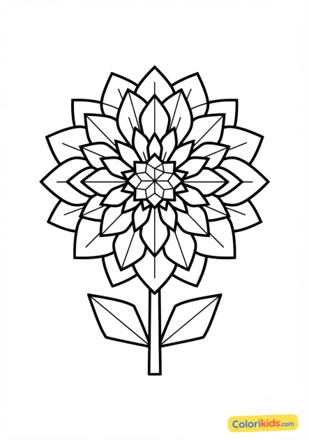 Coloriage à imprimer : dahlia aux pétales géométriques