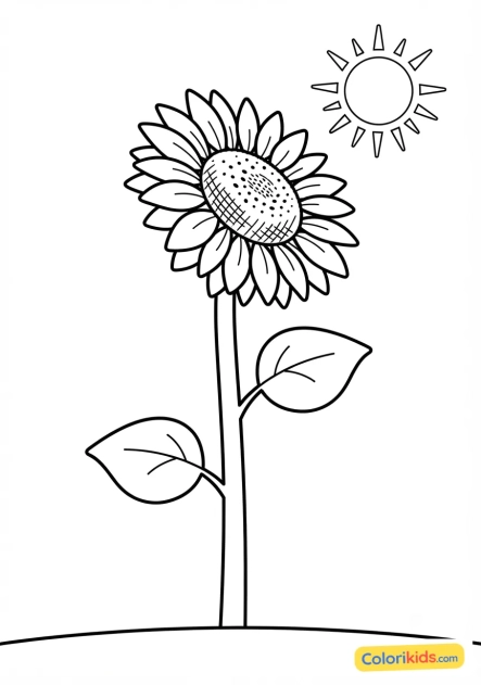 Coloriage à imprimer : tournesol géant tourné vers le soleil