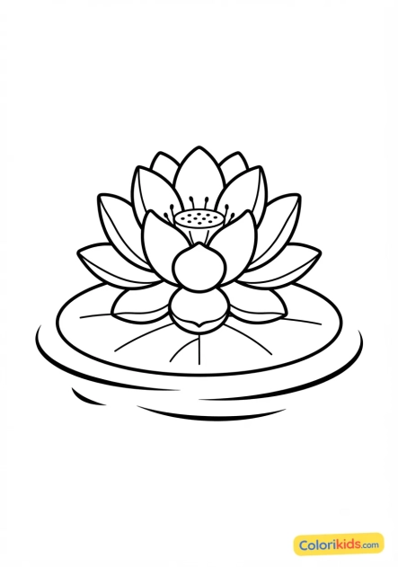 Coloriage à imprimer : fleur de lotus sur un étang