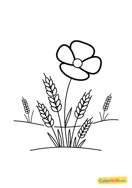 Coloriage à imprimer : coquelicot dans un champ de blé