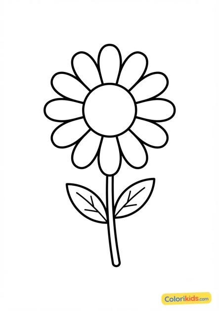 Coloriage à imprimer : marguerite simple avec un coeur jaune