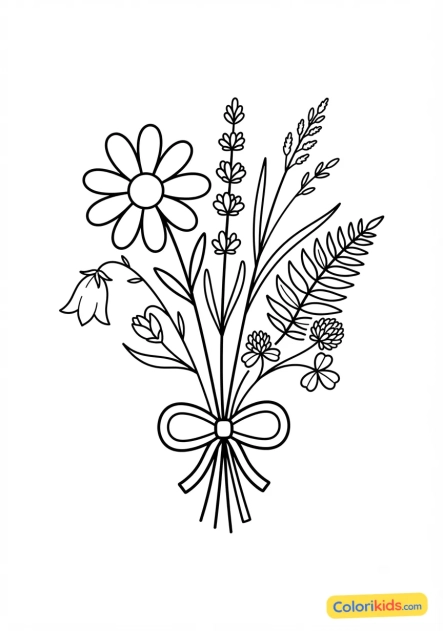 Coloriage à imprimer : bouquet de fleurs sauvages