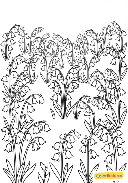 Coloriage à imprimer : tapis de jacinthes des bois violettes au printemps